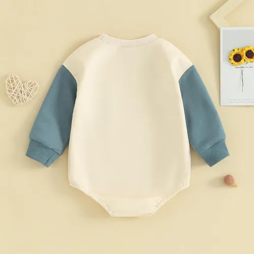 Vista 57 de Mameluco de manga larga con bloques de color para bebé, niño, niña, con bolsillo, cuello redondo, sudadera básica para otoño e invierno