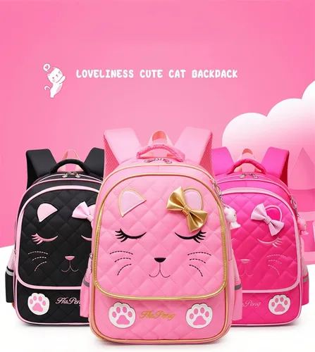 Vista 13 de Juego de 2 mochilas escolares con lazos para niñas y estudiantes, diseño de princesa para escuela primaria, 2pcs Negro-s, 2Pcs BagSet S