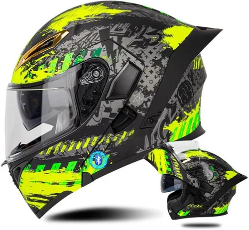 Vista 15 de Casco de motocicleta Bluetooth modular, casco moto plegable con visera interior, visera solar, doble lente de seguridad, casco aprobado por DOT