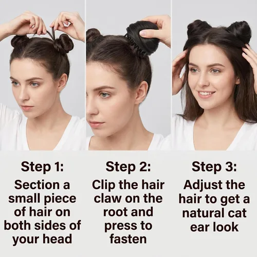 Vista 5 de Orejas de gato con clip de pinza de moño en moño espacial, extensiones de cabello con orejas de gato, accesorio de peluca, extensiones de cola