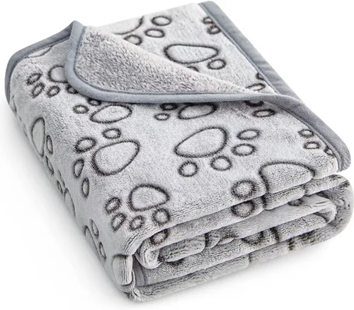Vista 12 de Stuffed Manta Premium Suave para Perro Pequeña Beige, con Franela Beige Lindo Estampado de Huellas, 24 x 32 pulgadas, Manta para Gatos Suministros