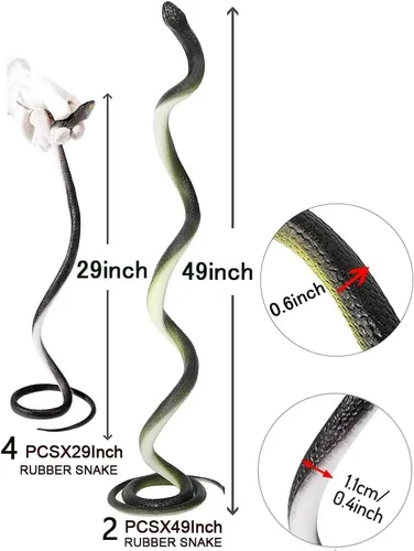 Vista 2 de 6 piezas de serpientes de goma grandes realistas de plástico falso, juguetes de serpiente para mantener a los pájaros alejados para accesorios