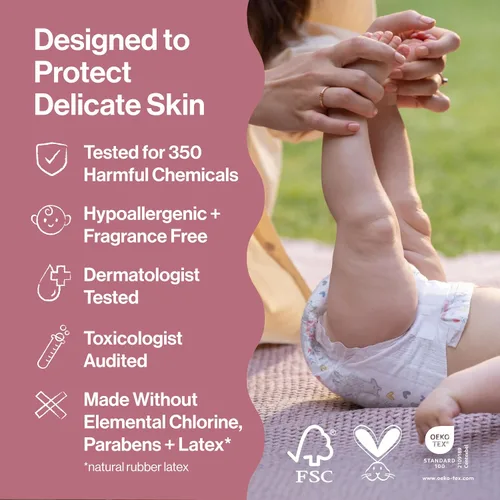 Vista 2 de The Honest Company Clean Conscious - Pañales para pieles delicadas, hasta un 100% a prueba de fugas, hipoalergénicos, sin fragancia, género neutro