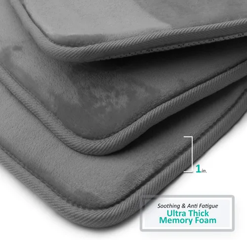 Vista 5 de Clara Clark Juego de alfombras de baño de 3 piezas, alfombras de baño de espuma viscoelástica de terciopelo para baño, antideslizantes, alfombras