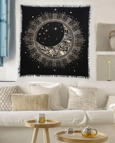 Vista 4 de Indian Consigners Tela de altar Sol Luna Estrella Brujería Alter Tarot Spread Top Cloth Wiccan Square Spiritual Sacred (Golden Sun Moon Star)