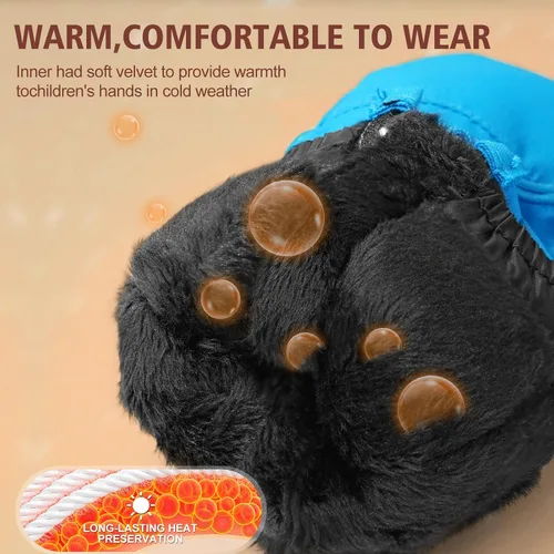 Vista 5 de Andake Guantes de esquí para niños, impermeables y transpirables, guantes de nieve cálidos de invierno para edades de 4 a 7 años, para bebés y niños