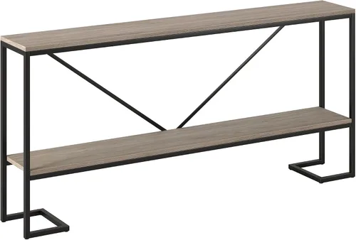 Vista 6 de Phoebe - Mesa consola rectangular de 64 pulgadas de ancho en bronce ennegrecido/roble gris envejecido