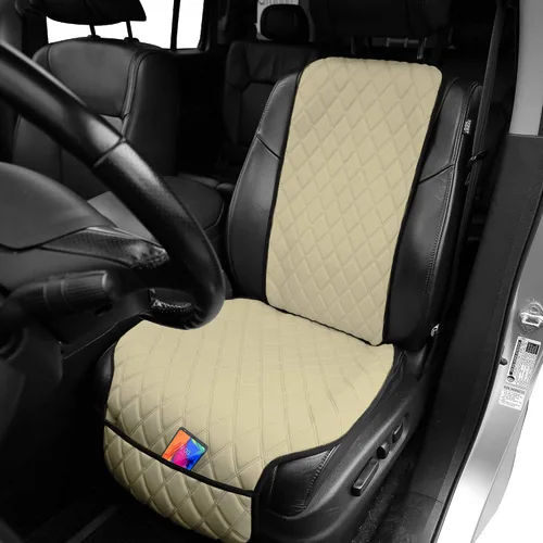 Vista 2 de FH Group Protector de asiento delantero de automóvil, resistente al agua, compatible con bolsa de aire, diseño de diamante de lujo Neo Supreme Beige