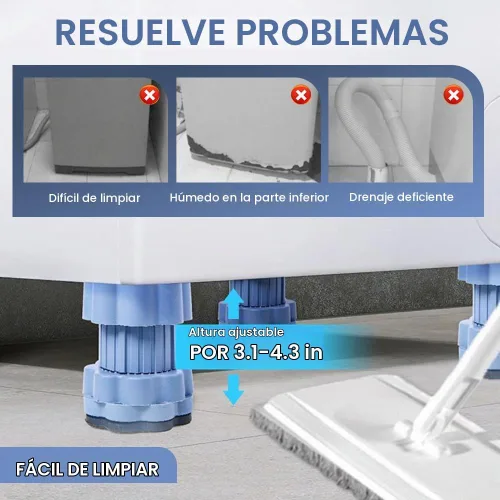 Vista 3 de Almohadilla de elevación universal para base de lavadora, almohadillas elevadoras antivibración para lavadora, soporte de nivelación ajustable