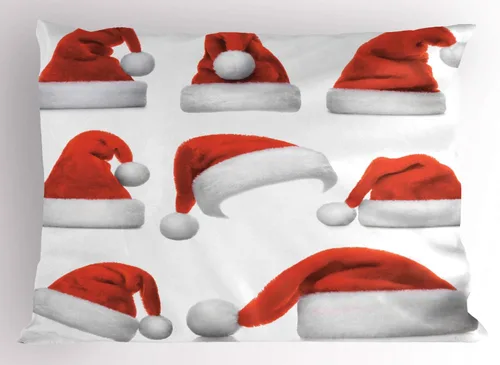 Vista 41 de Ambesonne Juego de 2 fundas de almohada navideñas, diseño de estrellas de Navidad y copos de nieve, letras retro, ropa de cama de microfibra