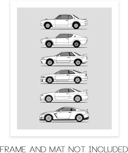 Vista 2 de Idea Network Póster hecho a mano compatible con Nissan Skyline GT-R Generations Print