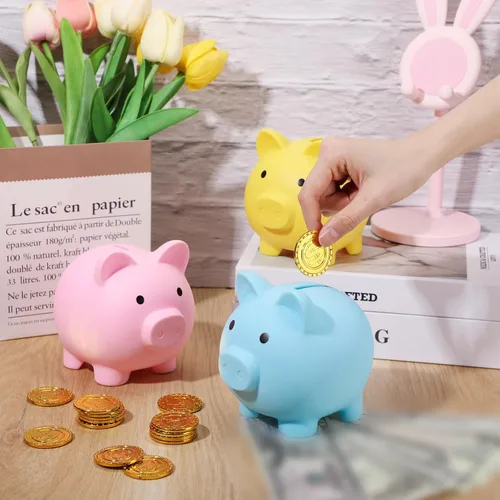 Vista 4 de Gerrii 9 hucha de plástico a granel para niños, caja de dinero de cerdo grande, irrompible, caja de ahorro para adultos, niñas, niños, Pascua
