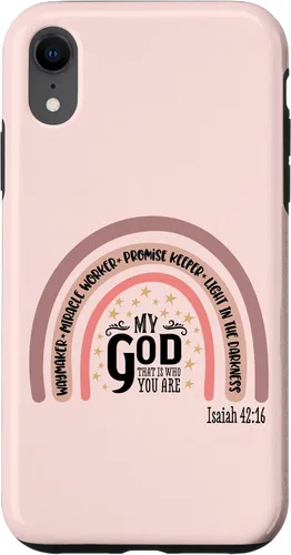 Vista 24 de Funda motivacional para iPhone 13 Pro Max Waymaker Boho Rainbow con versículo bíblico