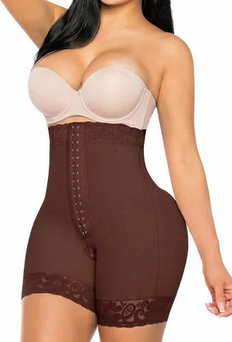 Vista 8 de YIANNA Faja Colombianas para mujer con control de abdomen sin tirantes Beige