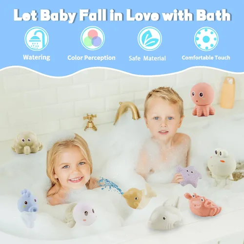 Vista 3 de AMCHSURI Juguetes de baño de animales marinos sin moho, paquete de 10 Juguetes sensoriales de agua para bebés de 6 a 18 meses y niños pequeños
