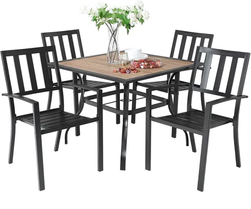 Vista 9 de PHI VILLA Mesa y sillas para exteriores, mesa rectangular de 60 pulgadas con sillas Raya