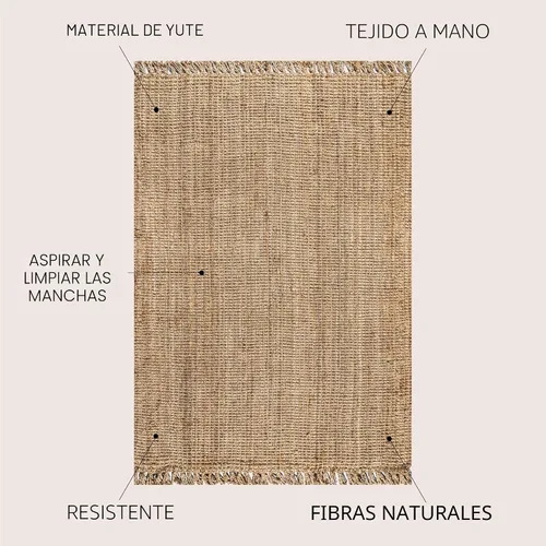 Vista 2 de JONATHAN Y Alfombra de interior natural tejida a mano con flecos de yute, 5 x 8, pata, bohemio, rústico, cabaña, fácil limpieza para sala de estar