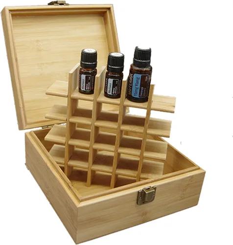 Vista 4 de Caja Organizadora de Viaje de Almacenamiento de Aceite Esencial de Bambú Pure Vie con Etiqueta de Tapa de Botella - Envase de Fragancia para Esmalte