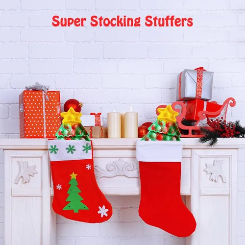 Vista 5 de Juguete para ansiedad de Navidad con forma de árbol y poppit, regalo de Navidad, para niños, adultos, niños, divertido juego de empuje, alivio