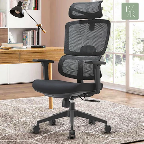 Vista 2 de Silla de escritorio ejecutiva de malla prémium para oficina en casa, con lumbar ergonómico, color negro