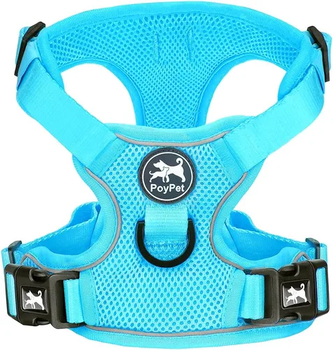 Vista 12 de PoyPet - Arnés para perro reflectante de malla suave y transpirable, chaleco doble acolchado sin estrangulamiento, ajustable (negro, XS)
