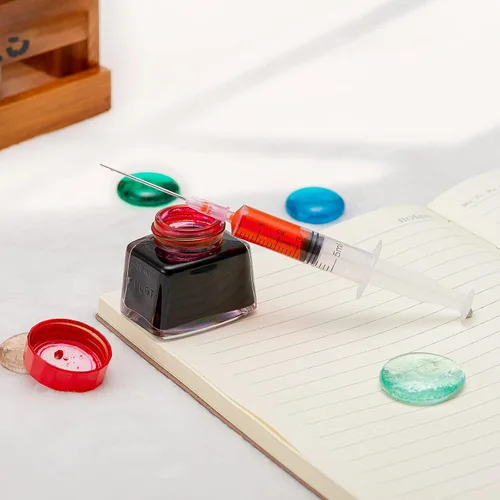 Vista 3 de Jeringa de plástico de llenado de tinta de 5 ML/CC con punta de aguja de acero inoxidable romo para pluma estilográfica, impresora