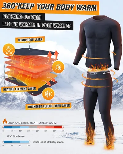 Vista 4 de CL convallaria Long Johns - Ropa interior térmica para hombre, forro polar suave, capa base para clima frío, conjunto de regalo