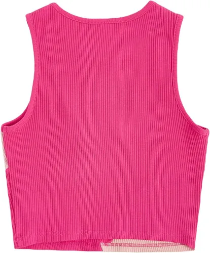 Vista 2 de Verdusa Camiseta corta sin mangas acanalada con cuello redondo y bloques de color para mujer