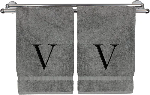 Vista 66 de Toalla de mano monogramada, regalo personalizado, juego de 2 - Toalla bordada con letra de bloque dorada - Extra absorbente 100% algodón turco