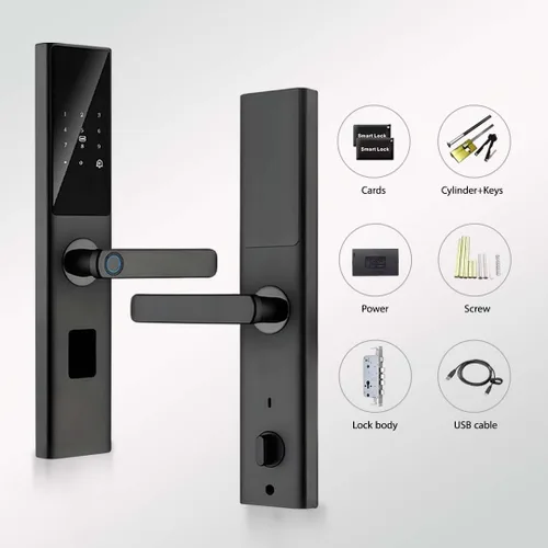 Vista 6 de Cerradura de puerta inteligente con huella digital y teclado, cerrojo electrónico de entrada sin llave, control de aplicación Tuya, código