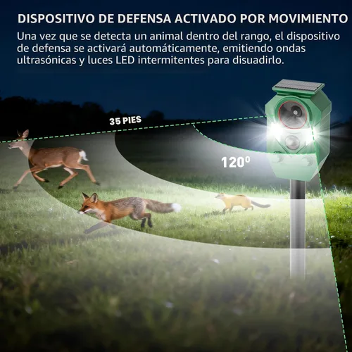 Vista 3 de Paquete de 2 repelentes ultrasónicos de animales con energía solar, ardilla de ciervo impermeable para exteriores con sensor de luz estroboscópica