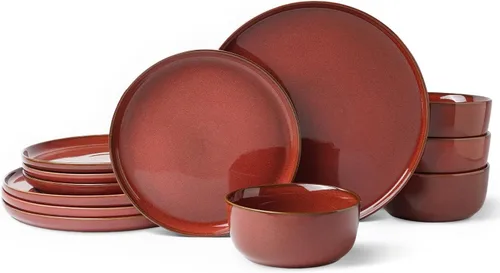 Vista 17 de Stoneware Dinnerware Sets for 8, Reactive Glaze, Beige