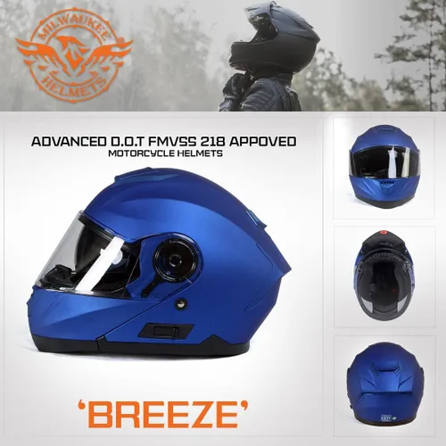 Vista 7 de Milwaukee Helmets MPH9818DOT Breeze - Casco modular de motocicleta avanzado azul con visera desplegable, talla XS