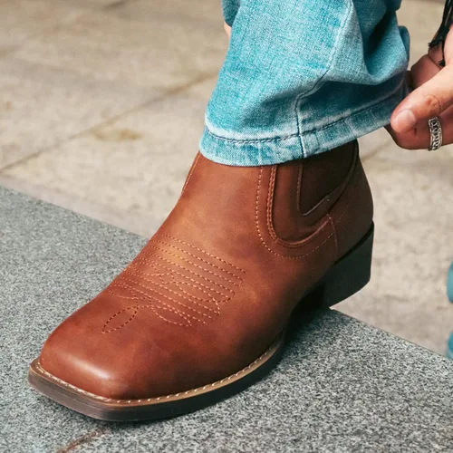 Vista 7 de J's.o.l.e Botas vaqueras para hombre, botas Chelsea con punta cuadrada occidental