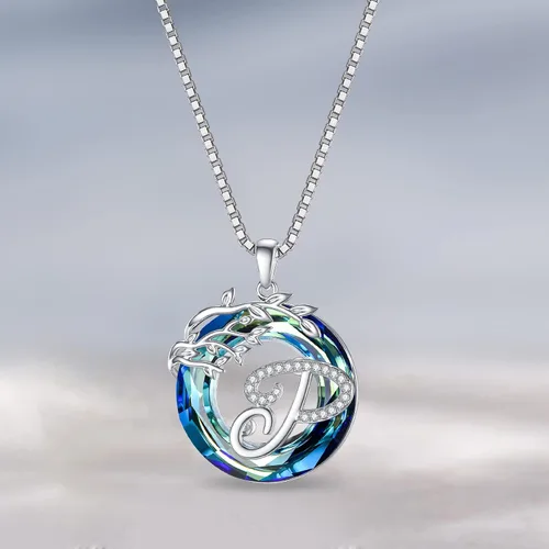 Vista 4 de TOUPOP Regalos para mujeres, collar con colgante de letra inicial de la A a la Z con círculo azul, joyería de cristal para mujeres, su madre