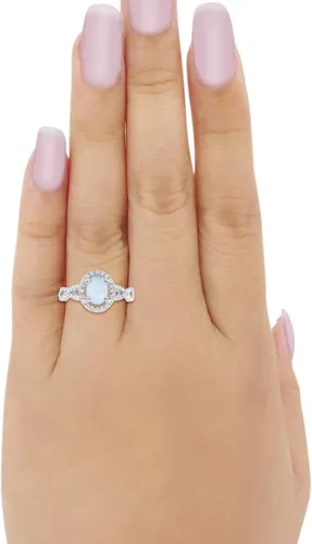 Vista 4 de Blue Apple Co. Infinity Art Deco Halo Anillo de compromiso de boda ovalado redondo circonita cúbica sólida 925 plata de ley 925 a elegir