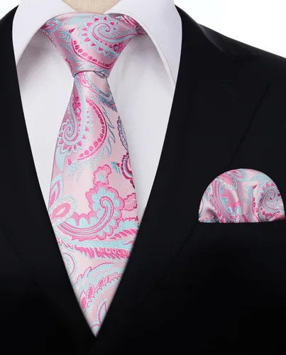 Vista 262 de HISDERN Corbatas para hombre, corbata de cachemira y bolsillo cuadrado tejido clásico floral para hombre, corbata de fiesta de boda