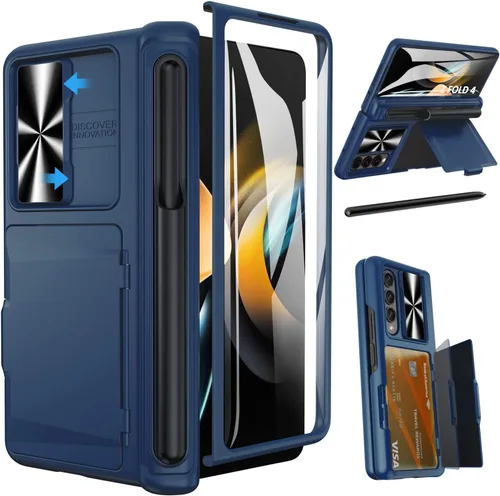 Vista 9 de Viaotaily Funda para Galaxy Z Fold 4 con Soporte para S Pen y Tarjetero y Protección de Bisagra, Protector de Pantalla Integrado y Cubierta
