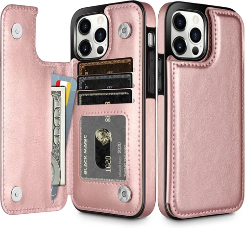 Vista 11 de HianDier Funda tipo cartera compatible con iPhone 13 Pro MAX 5G de 6.7 pulgadas, funda protectora delgada con ranuras para tarjeta de crédito, tapa