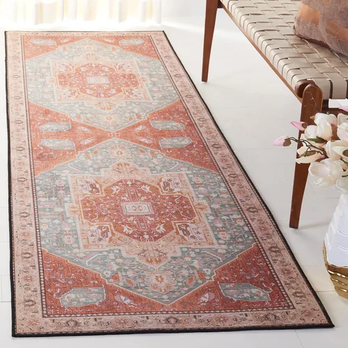 Vista 15 de SAFAVIEH Alfombra lavable Tucson Collection - 2 pies 6 pulgadas x 4 pies, aguamarina y óxido, antideslizante y fácil de limpiar, ideal para sala
