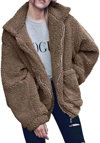 Vista 19 de PRETTYGARDEN - Chaqueta de forro polar Sherpa de gran tamaño para mujer Negro