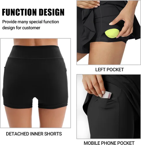 Vista 4 de JAFINSY Vestido deportivo de tenis para mujer con pantalones cortos y bolsillos, diseño de cuello alto sin mangas para golf