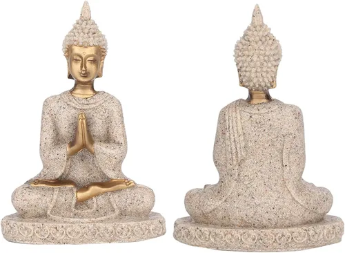 Vista 7 de Hilitand Mini escultura de Buda sentado de piedra arenisca, estatua de meditación, figura tallada, estatua para decoración del hogar, adorno