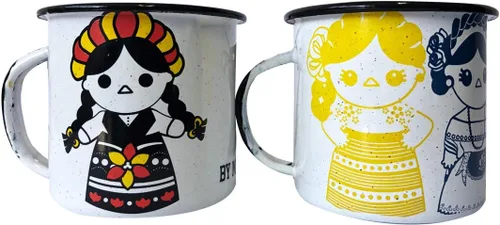 Vista 7 de BY MEXICO Mexican Designs Pocillo de Peltre Duo - Tazas esmaltadas, 12 onzas