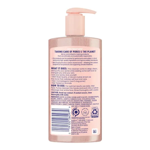 Vista 6 de Limpiador diario purificante Bioré Cuarzo Rosa + Carbón, limpiador facial libre de aceite energiza la piel, dermatológicamente probado y sin