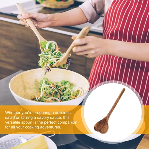 Vista 8 de UPKOCH Cuchara de madera en forma de corazón, mango largo, cuchara agitadora de madera para mezclar ensaladas de cocina, servir en fiestas