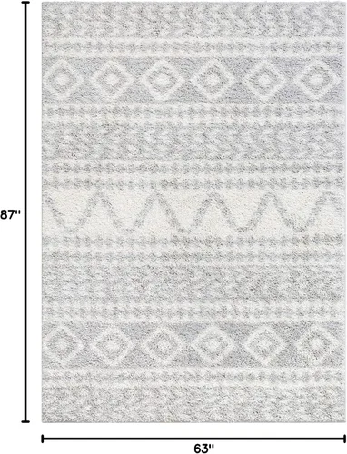 Vista 2 de Well Woven Madison Shag Cossima - Alfombra tribal marroquí gris de 5 pies 3 pulgadas x 7 pies 3 pulgadas, crema, 5 pies 3 pulgadas x 7 pies 3