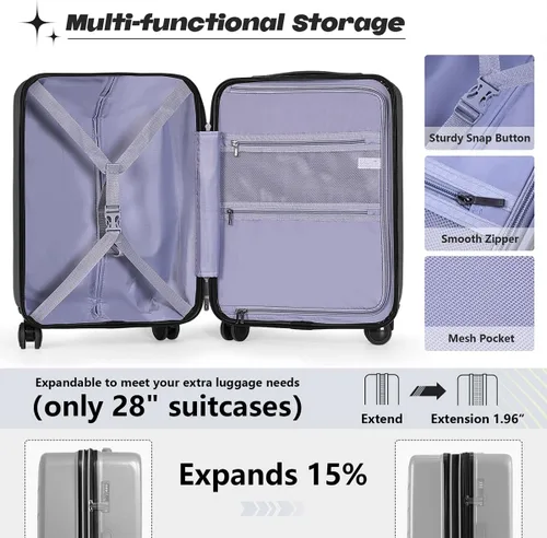 Vista 5 de AnyZip Maletas de equipaje con ruedas giratorias PC+ABS Hardshell TSA Lock, gris oscuro