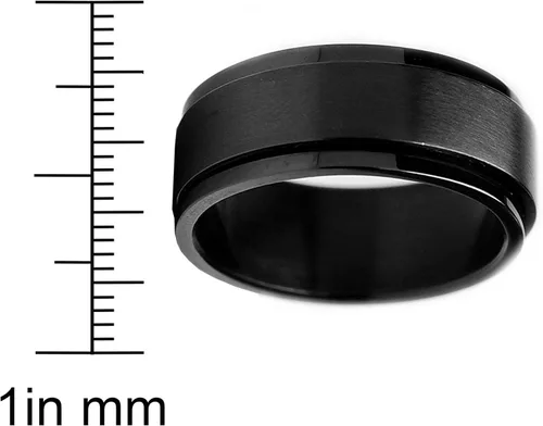 Vista 4 de Metal Masters Co. Anillo giratorio de acero inoxidable negro de 8 mm para hombre, tamaños 6 a 15