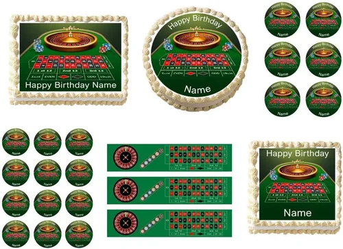 Vista 2 de Ruleta de casino 1/2 hoja (16 x 10 in.) Decoración comestible para pastel de fiesta de cumpleaños.